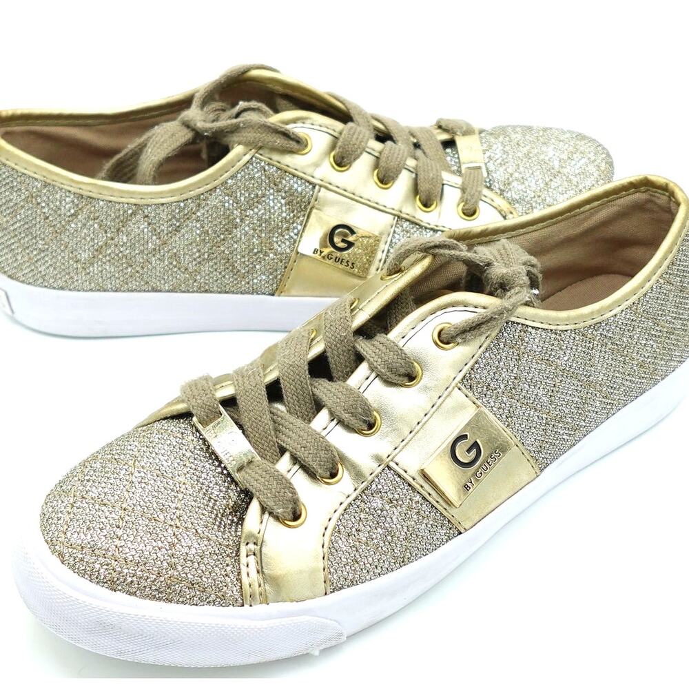 Gold G by Guess Sparkle Glitter Tennis Shoes Size Womens 8.5
